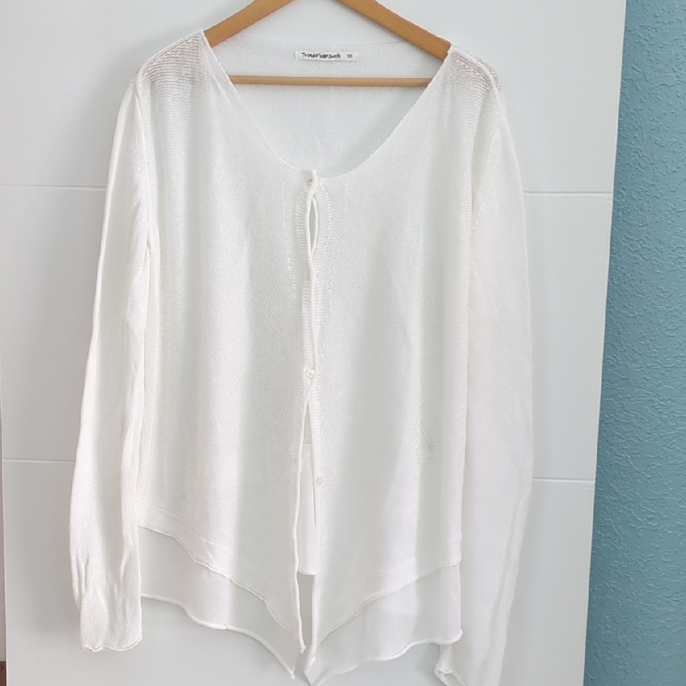 Lightweight White Women's Layered Button Cardigan - Unknown Brand